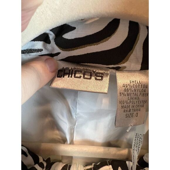 CHICO'S black white zebra animal print full zip jacket blazer rain coat 0 S NWT - Picture 8 of 8